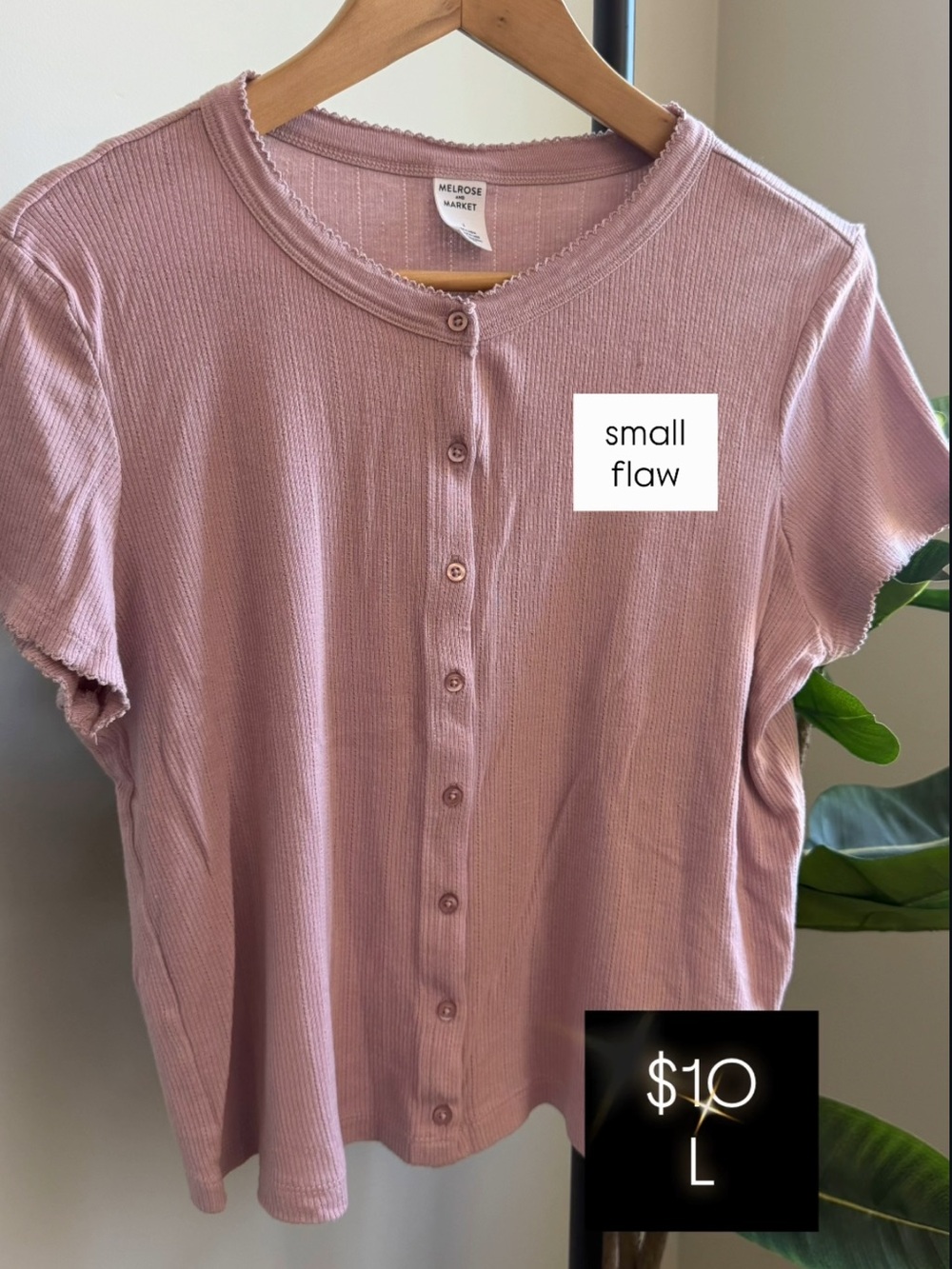 Market and Spruce Mauve Ribbed Button-Front Tee - Small Flaw